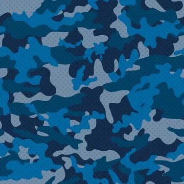Camouflage vector blue seamless pattern. Stock Illustration