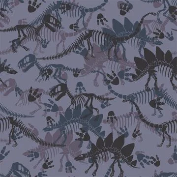 Camouflage vector pattern with dinosaur skeleton. Stock Illustration