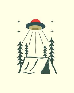 The camp attacked by UFO , vector design, Tee design, T-Shirt Design Stock Illustration