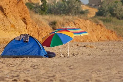 Camp on the beach Stock Photos