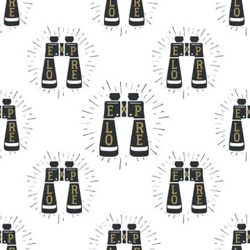 Camp binocular seamless background. Camping equipment pattern design. Featuring 스톡 일러스트