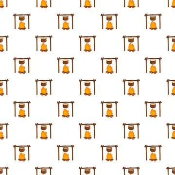 Camp campfire with cooking pot seamless pattern Stock Illustration