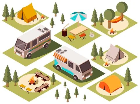 Camp Elements Isometric Set Illustrazione stock
