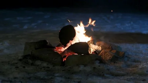 Camp Fire and Foot Stock Footage 301573491