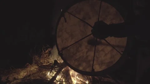 Camp Fire And Shaman Drum Stock Footage 296324683