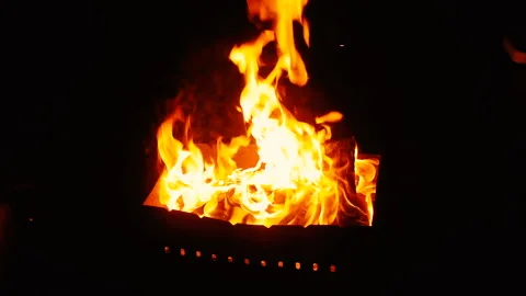 Camp Fire Burning At Night Stock Footage 97271053