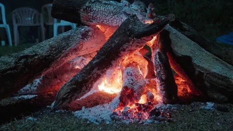 Camp Fire Burning at Night Stock Footage 247679089