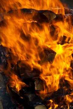 Camp fire burning in the night Stock Photos