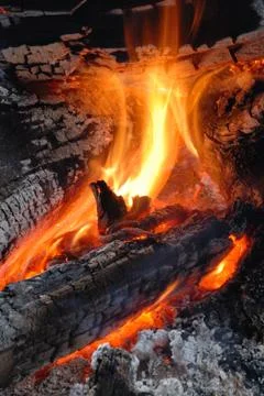 Camp fire close up Foto stock
