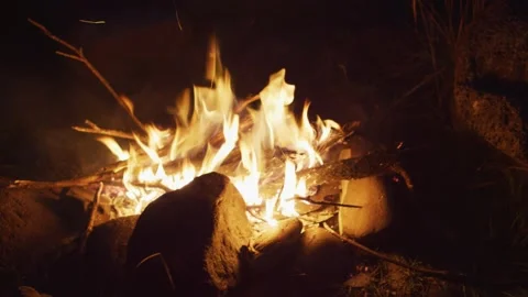 Camp fire, closeup, windy Stock Footage 140198214