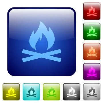 Camp fire color square buttons Stock Illustration