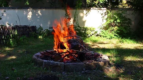 Camp fire for cooking outdoor Stock Footage 102742380