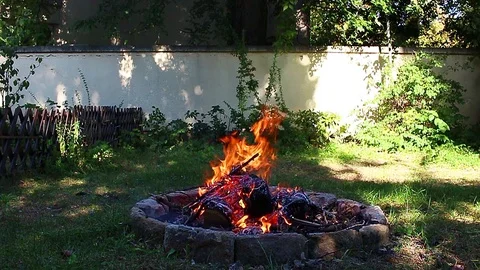 Camp fire for cooking outdoor Stock Footage 102742540