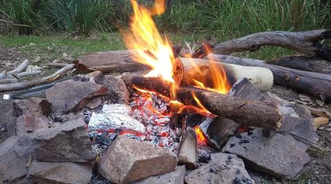 Camp Fire in the Day Foto stock