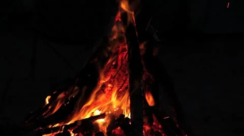 Camp fire flames medium shot 動画素材 8510541