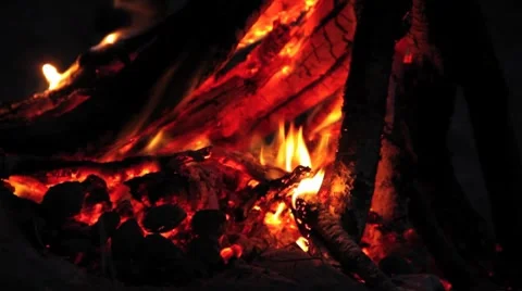 Camp fire flames medium shot 2 Stock Footage 8510542
