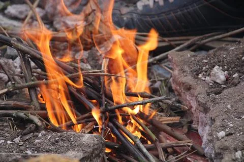 Camp fire flames Stock Photos