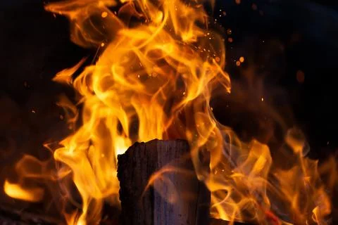 Camp fire flames sparks Stock Photos
