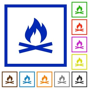Camp fire flat framed icons Illustrazione stock