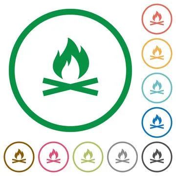 Camp fire flat icons with outlines Illustrazione stock