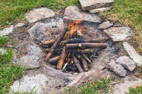 Camp fire in the garden Stock Photos