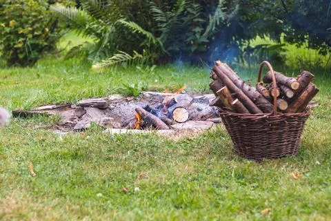 Camp fire in the garden Stock Photos