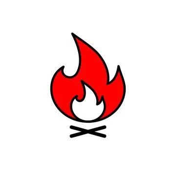 Camp fire icon. Bonfire burning on firewood sign. Red sign Stock Illustration