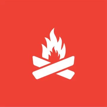 Camp Fire Icon On Red Background. Red Flat Style Vector Illustration. Stock Illustration