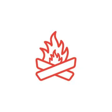 Camp Fire Line Red Icon On White Background. Red Flat Style Vector Illustration Stock Illustration