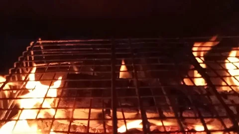 Camp fire at night close up. Slow motion. Stock Footage 115546474