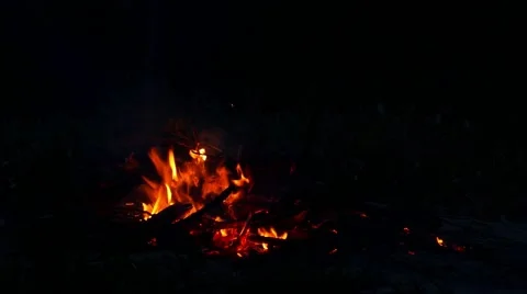 Camp Fire in the Night. Closeup. Stockbeeldmateriaal 41596664
