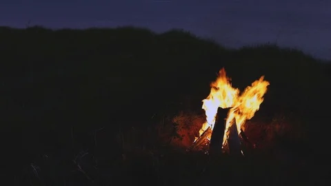 Camp fire in the night Stock Footage 91022733