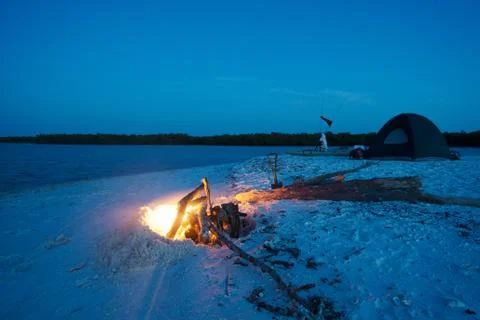 Camp fire at Night Stock Photos