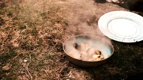 Camp Fire Potato Meal Stock Footage 201948786