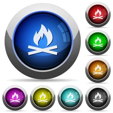 Camp fire round glossy buttons Stock Illustration