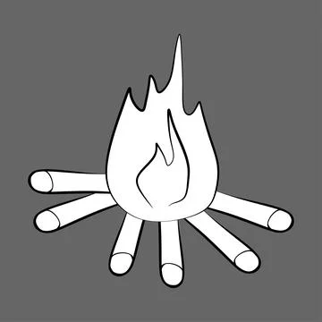 Camp fire simple icon Isolated on grey background. Caricature Vector bonfire  Stock Illustration