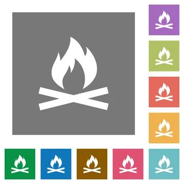 Camp fire square flat icons Stock Illustration