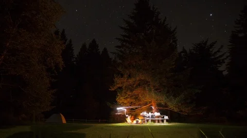 Camp Fire Starry Night Sky Timelapse_4K Stock Footage 100567261