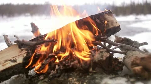 A camp fire in winter Stock Footage 11333164