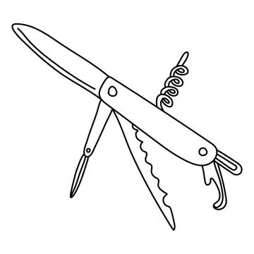 Camp folding multi knife doodle Stock Illustration