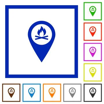 Camp GPS map location flat framed icons Stock Illustration
