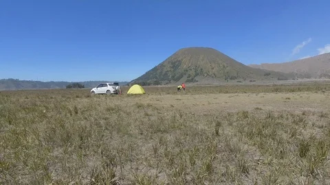Camp ground in Bromo Stock Footage 92005966