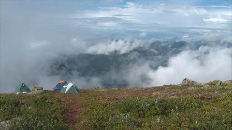 Camp high up in the mountains Stock Footage 83694676