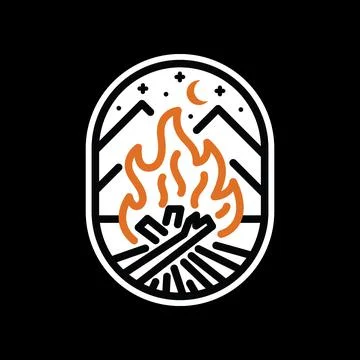 Camp hike mountain nature badge patch pin graphic illustration vector art t-s Stock-Illustration