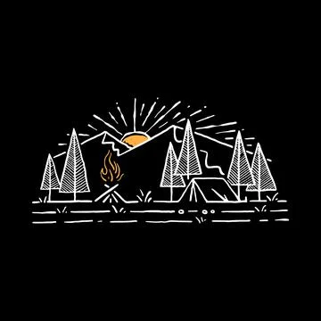 Camp Hike Nature Wild Line Graphic Illustration Vector Art T-shirt Design Иллюстрация