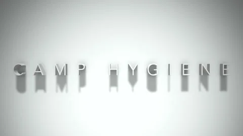 Camp hygiene 3D title animation with shadows on a white background Vídeo Stock 297903856