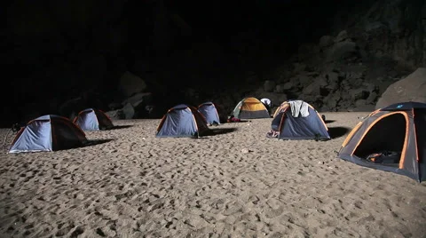 Camp inside the cave Video stock 49060445