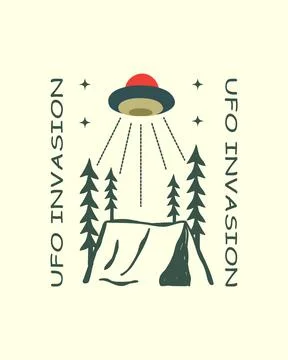 The camp invaded by UFO , vector design, Tee design, T-Shirt Design Stock Illustration