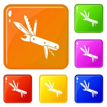 Camp knife icons set vector color Ilustración de archivo