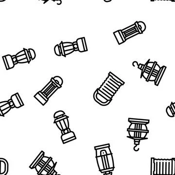 Camp Lamp Lighting Equipment vector seamless pattern Stock Illustration